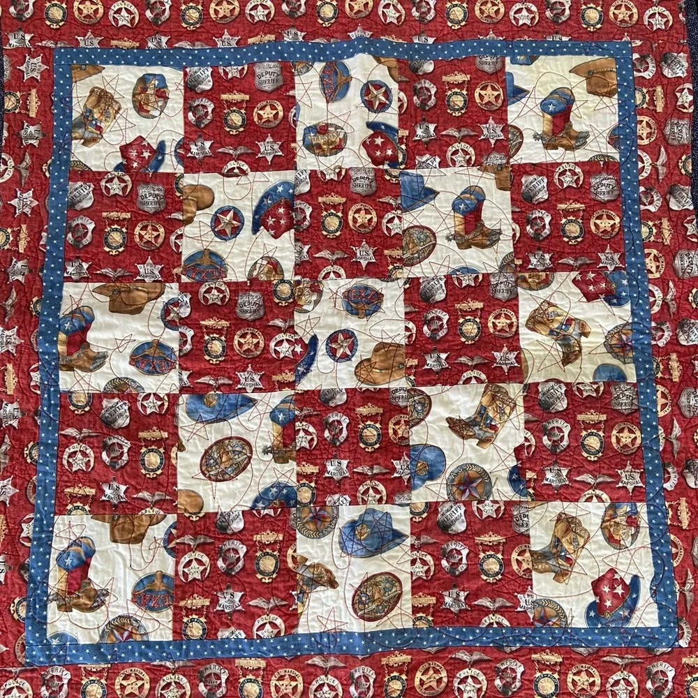 Western 35” Quilt Americana Throw Blanket Police Marshall Sheriff Themed Cowboy